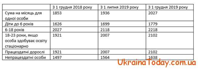 Сума прожиткових мінімумів в 2019 році