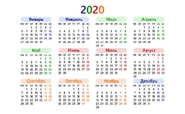Календарь на 2020 год в Украине