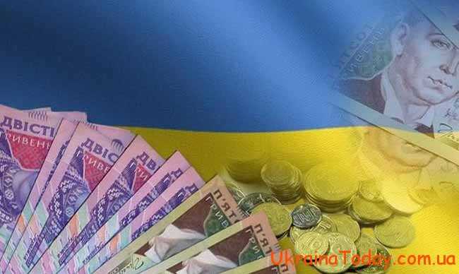 Украинские деньги на фоне украинского флага