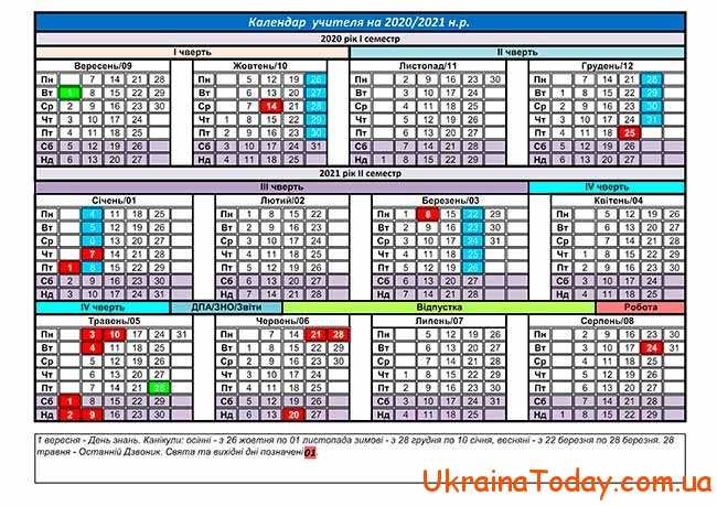 Календар навчання в Україні для школярів