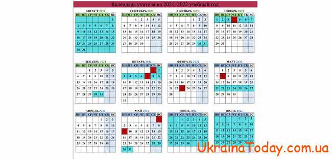 Учебный календарь на 2021-2022 в Украине