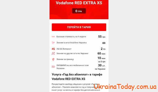 Тариф «Red XS» від Водафон