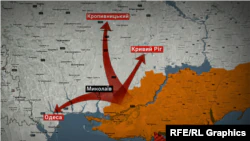 Карта.  Направления по которым могла наступать армия РФ, захватив Николаев