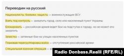 Специфический русский словарь официальных заявлений о ходе боевых действий