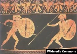 Ахилл в бою, древнегреческая живопись.  Ахилл или Ахиллес - герой древнегреческих эпосов, герой Троянской войны