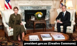 Супруга президента Украины Елена Зеленская и госсекретарь США Энтони Блинкен.  Вашингтон, 18 июля 2022 года