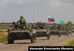 Российский конвой движется по оккупированной части Запорожской области.  23 июля 2022 года