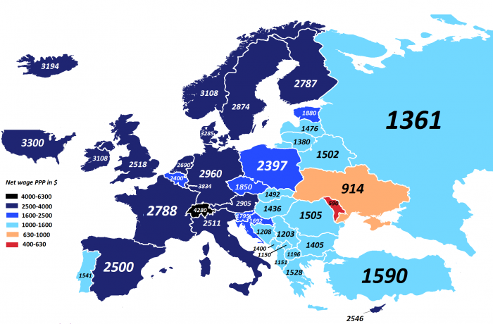 Середня зарплата у Європі