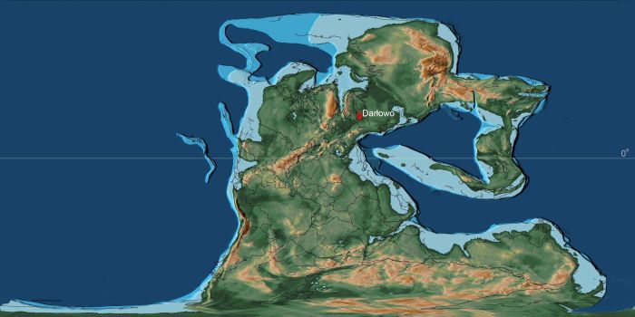 Палеогеографічна реконструкція континентів у ранньому тріасі (за Scotese, 2016).  Джерело: https://www.pgi.gov.pl/